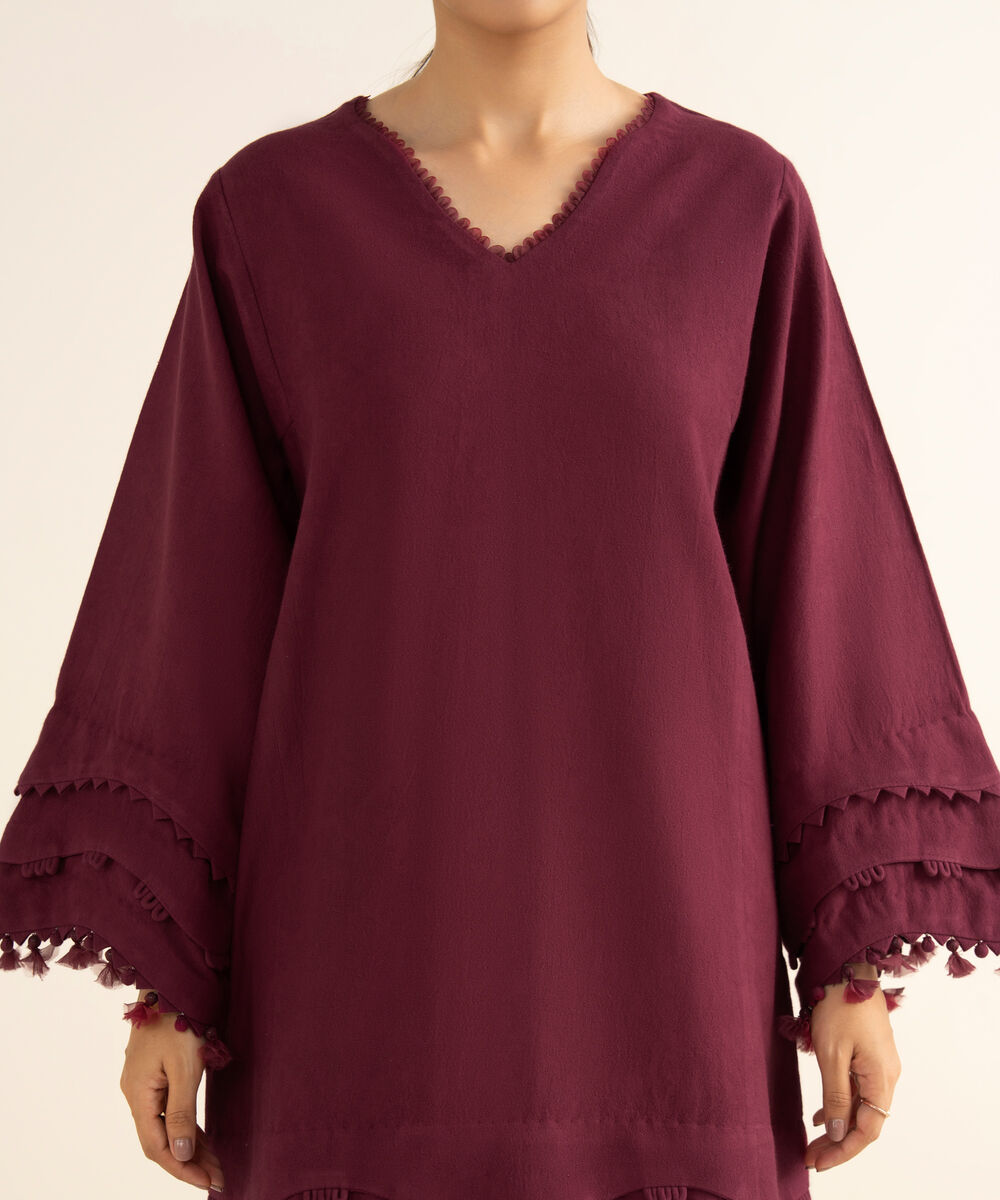 Women's Unstitched Cotton Jacquard Embroidered Red 3 Piece Suit