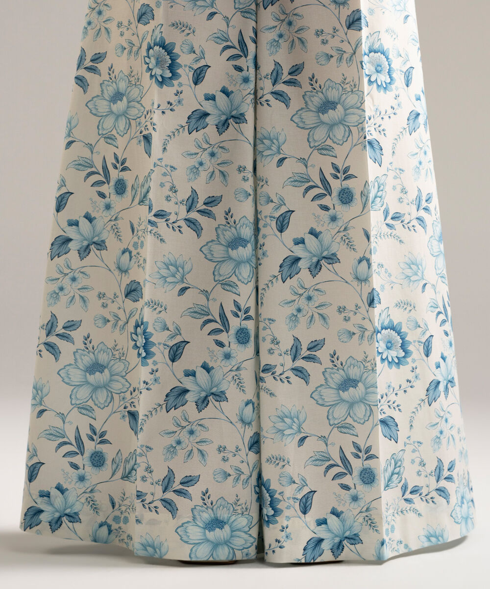 Women's RTW Cambric Printed White Flared Pants