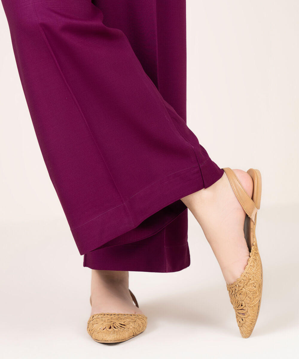 Women's RTW Arabic Khaddar Solid Magenta Culottes
