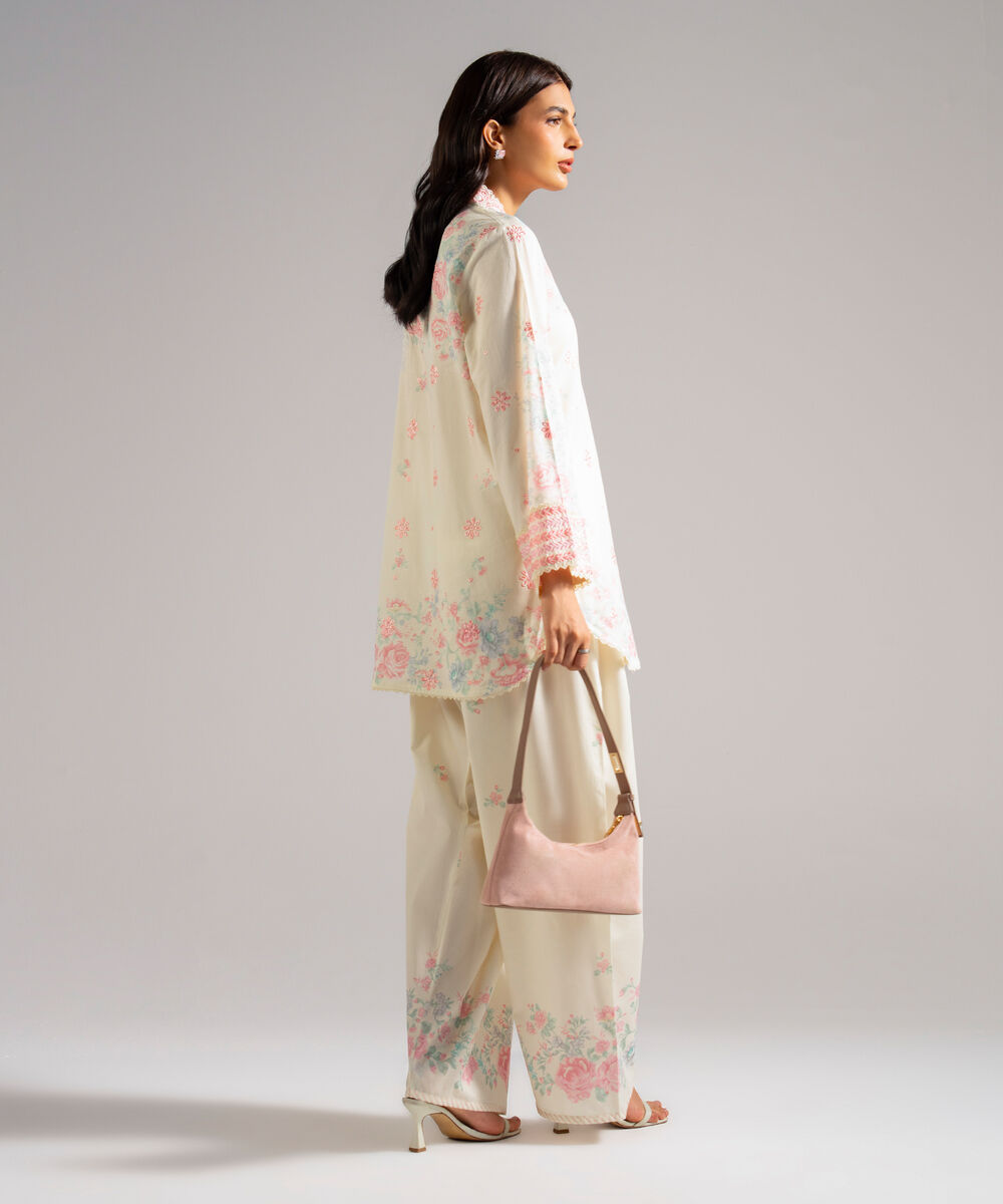 Women's RTW Lawn Embroidered Off White 2 Piece Suit