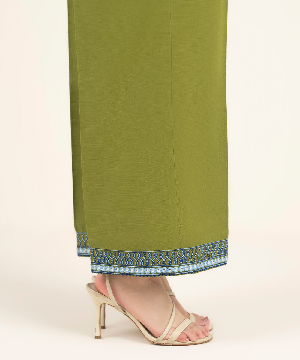 Women's RTW Khaddar Embroidered Green Culottes