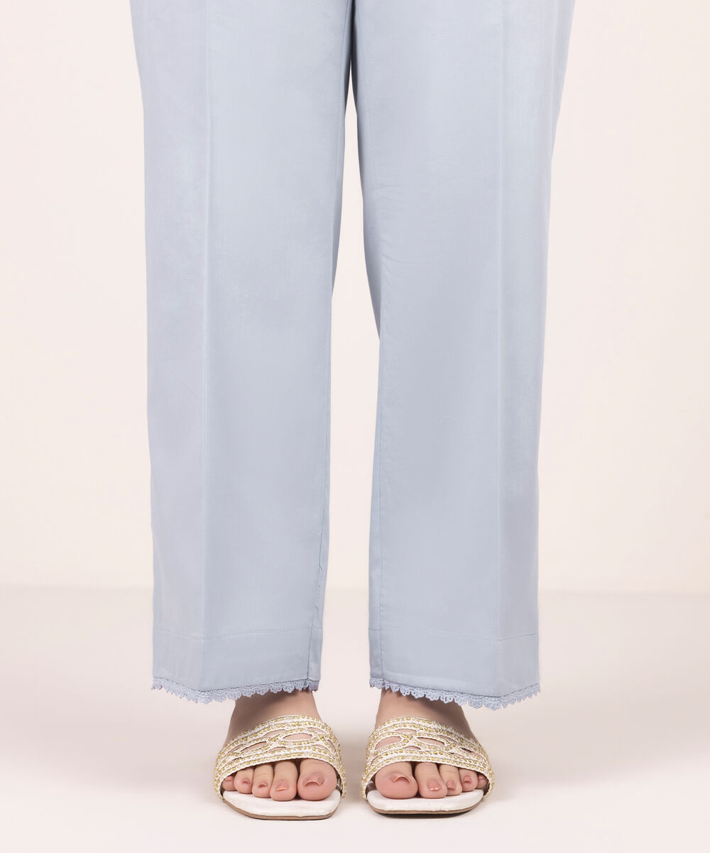 Women's RTW Cambric Solid Purple Straight Pants