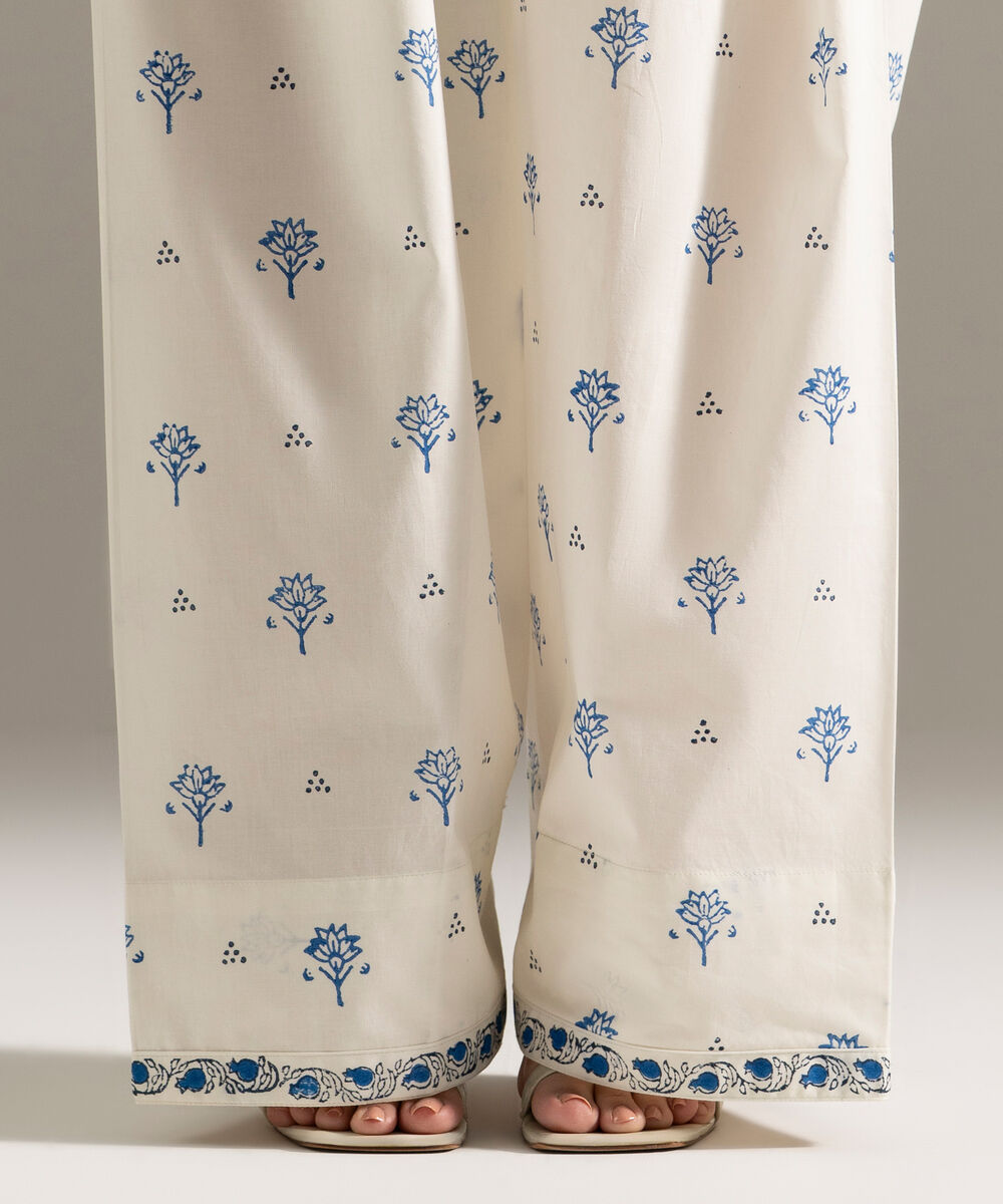 Women's RTW Cambric Printed White Shalwar