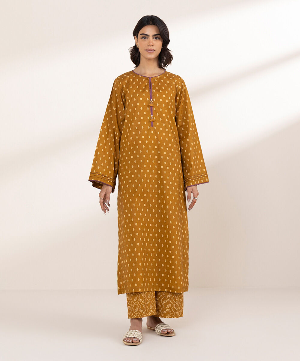 Women's RTW Cross Hatch Brown Printed A-Line Shirt