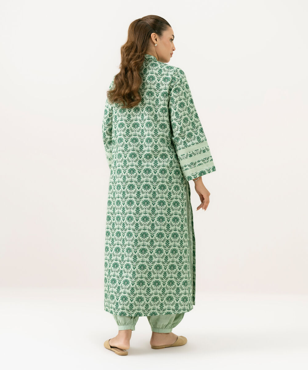 Women's Unstitched Khaddar Printed Green 2 Piece Suit