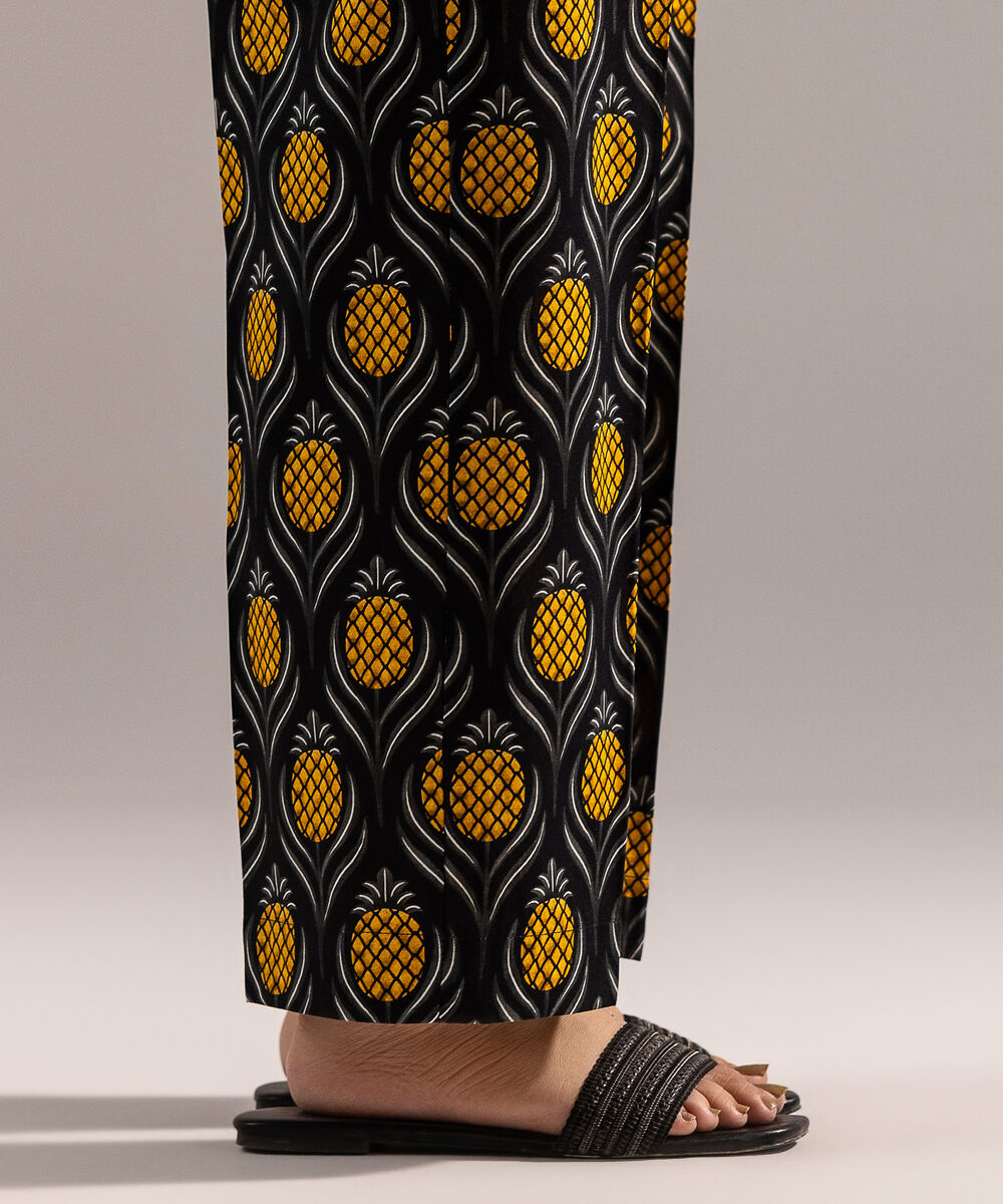 Women's RTW Cambric Printed Black Straight Pants