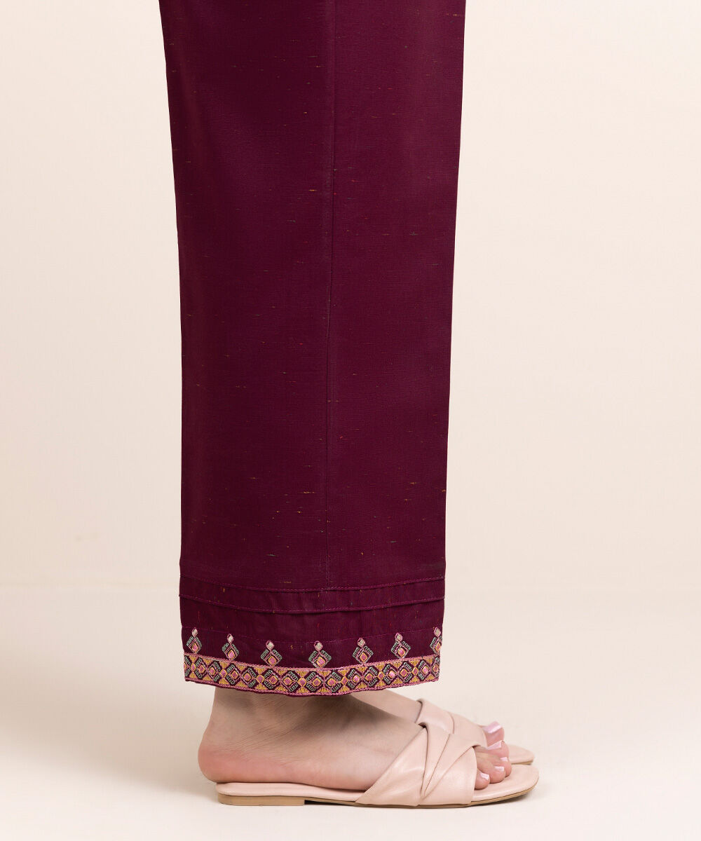 Women's Pret Multineps Pink Embroidered Straight Pants