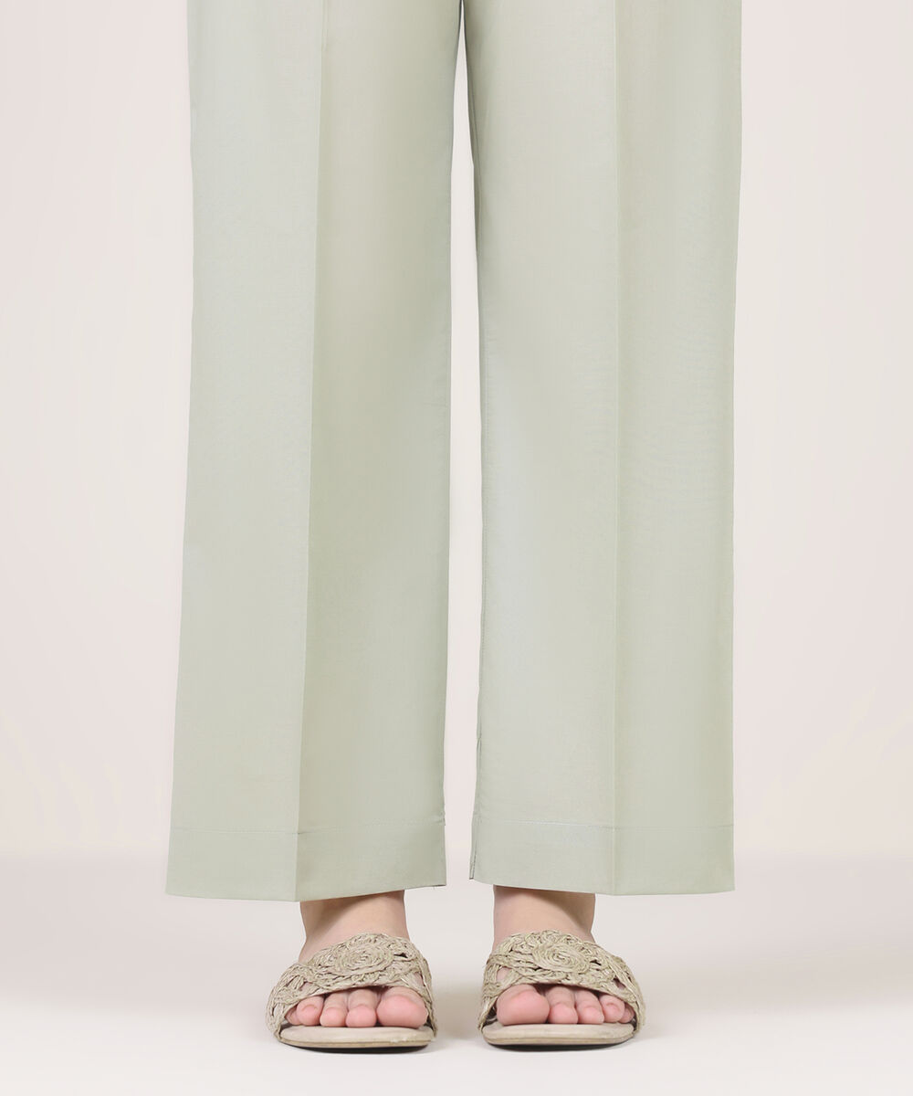Women's RTW Lycra Grey Solid Straight Pants