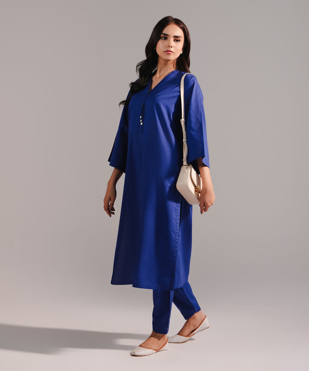 Women's RTW Crosshatch Solid Dark Blue Straight Shirt