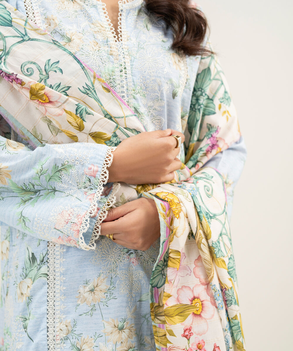 Women's RTW Lawn Embroidered Ice Blue 3 Piece Suit