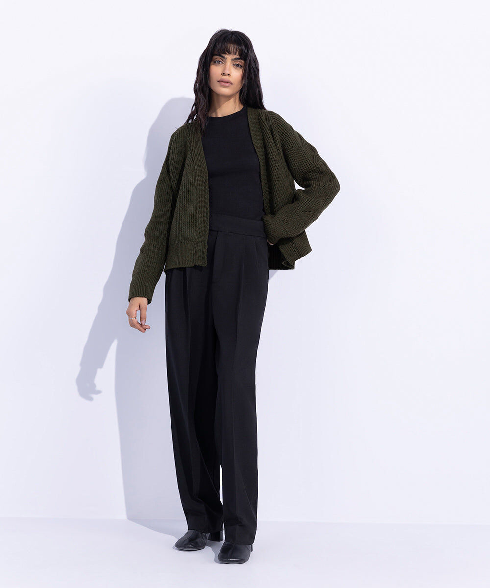 Woman - Green Chunky Knit Cardigan