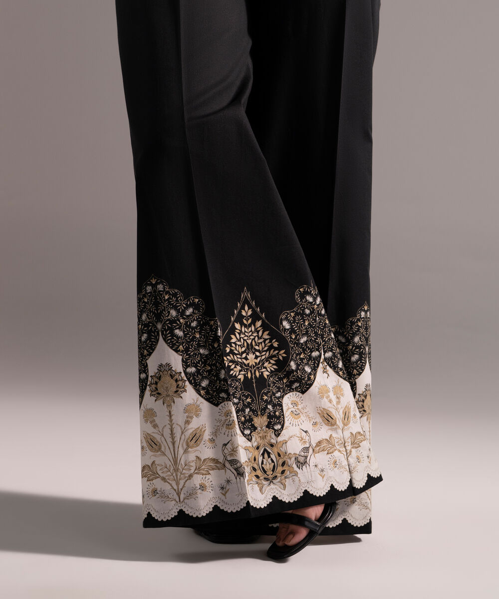 Women's RTW Cambric Printed Black Flared Pants