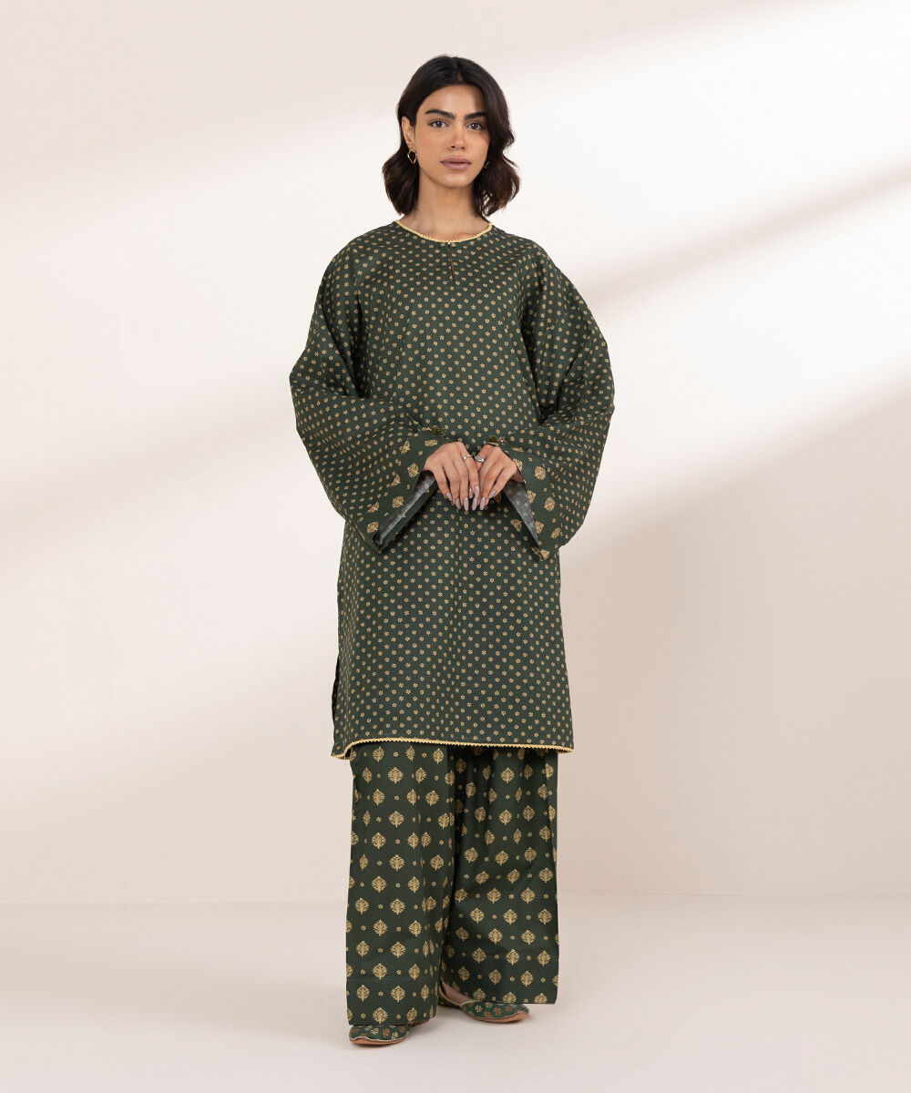 Women's RTW Cross Hatch Green Printed Boxy Shirt