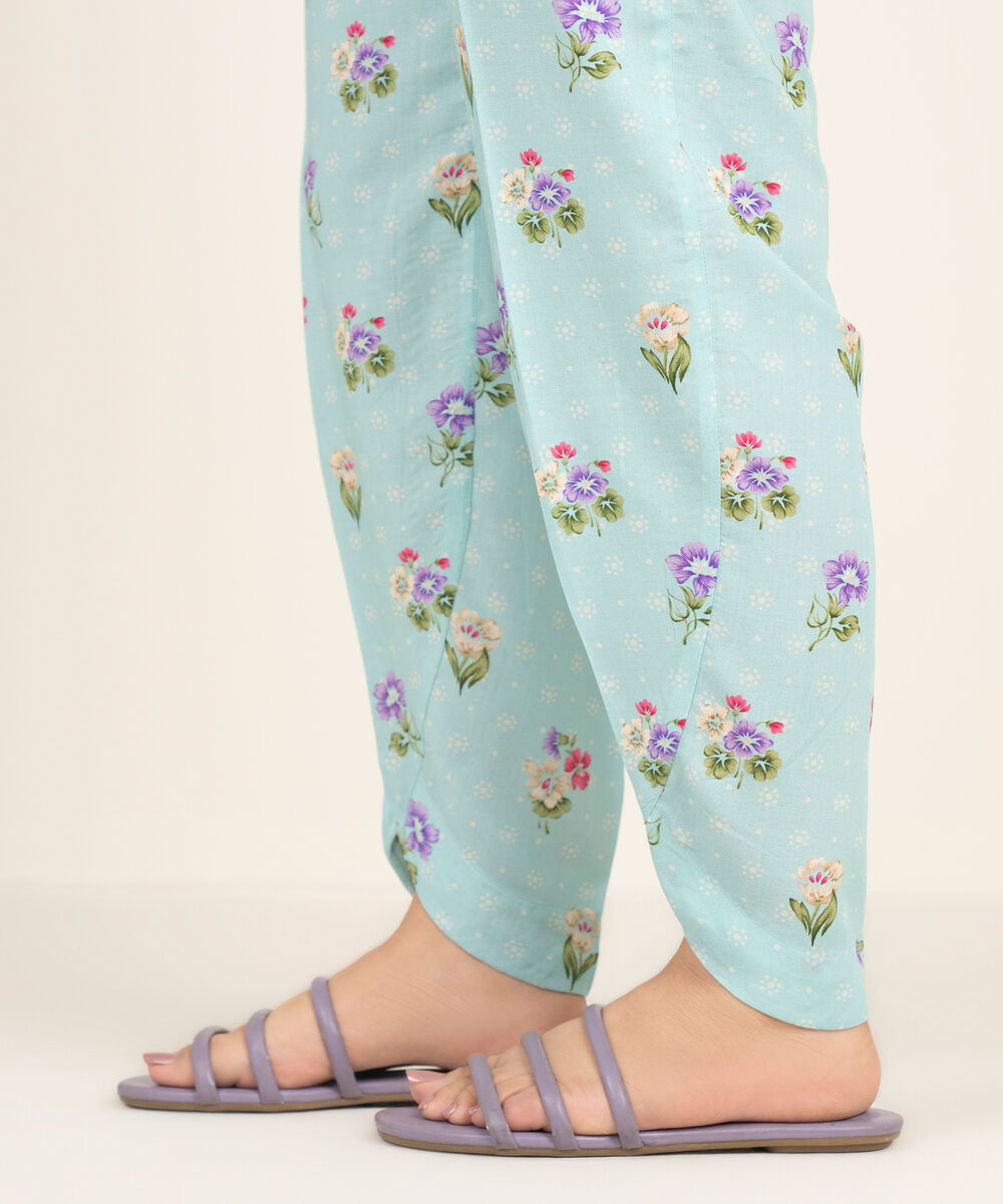 Women's RTW Arabic Cambric Printed Blue Tulip Shalwar