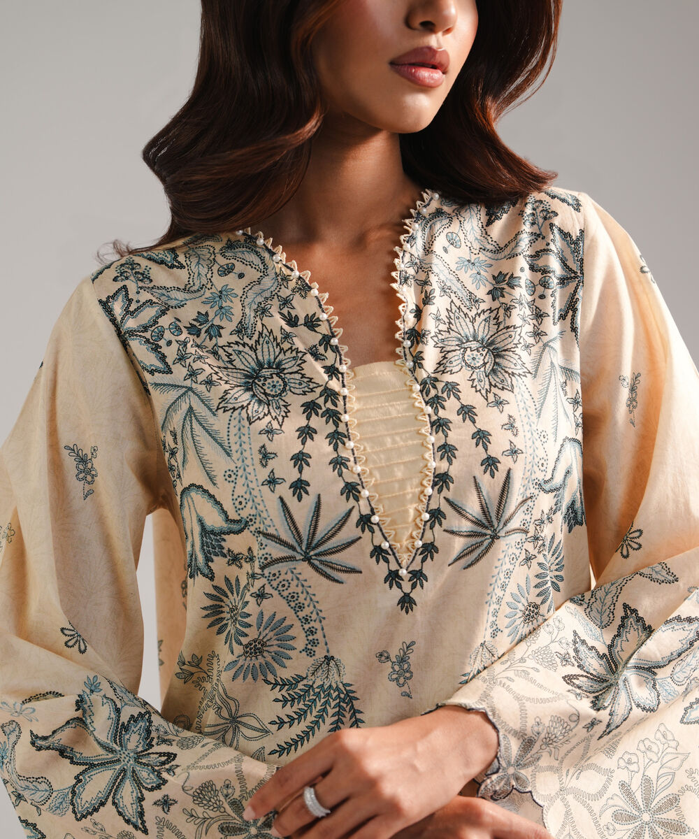 Women's RTW Lawn Embroidered Off White 2 Piece Suit