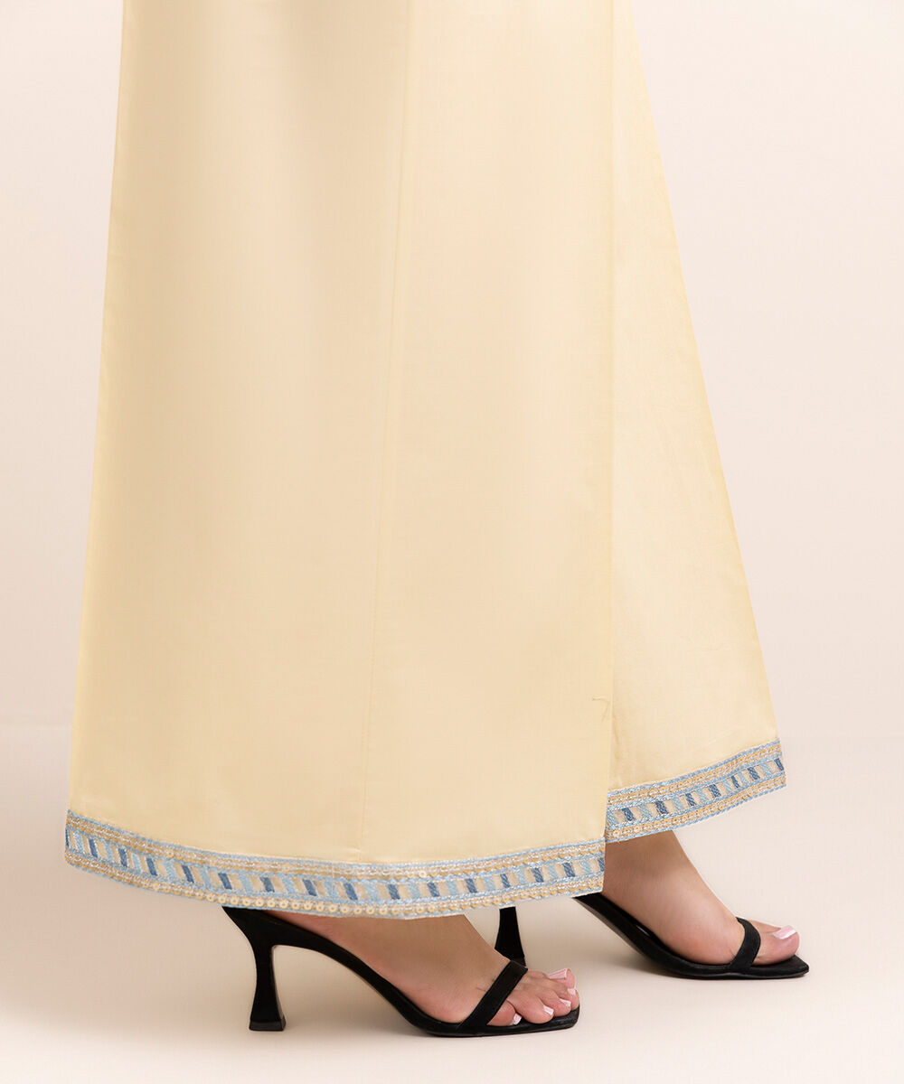Women's Pret Cambric Beige Embroidered Flared Pants