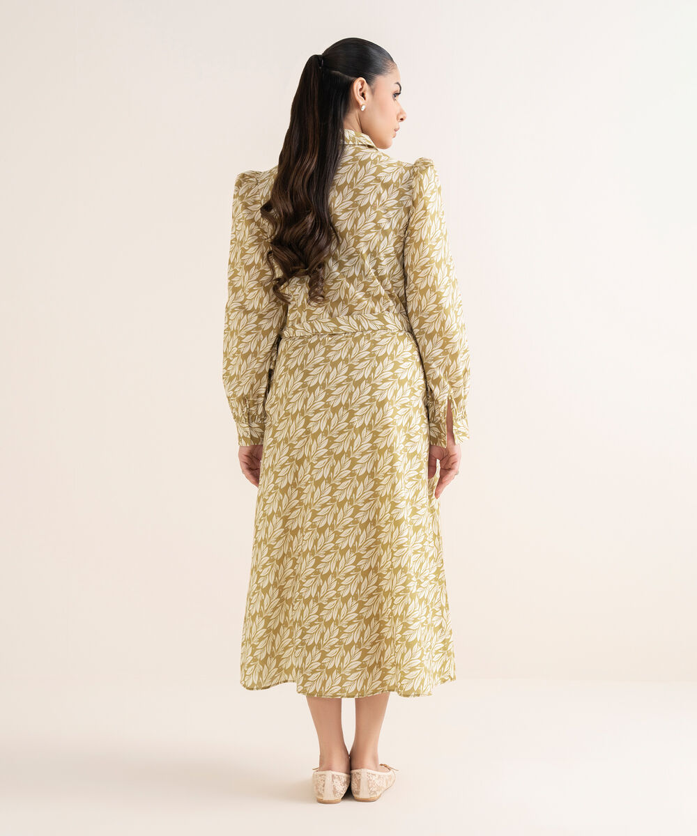 Women's RTW Cambric Printed Olive Green Dress