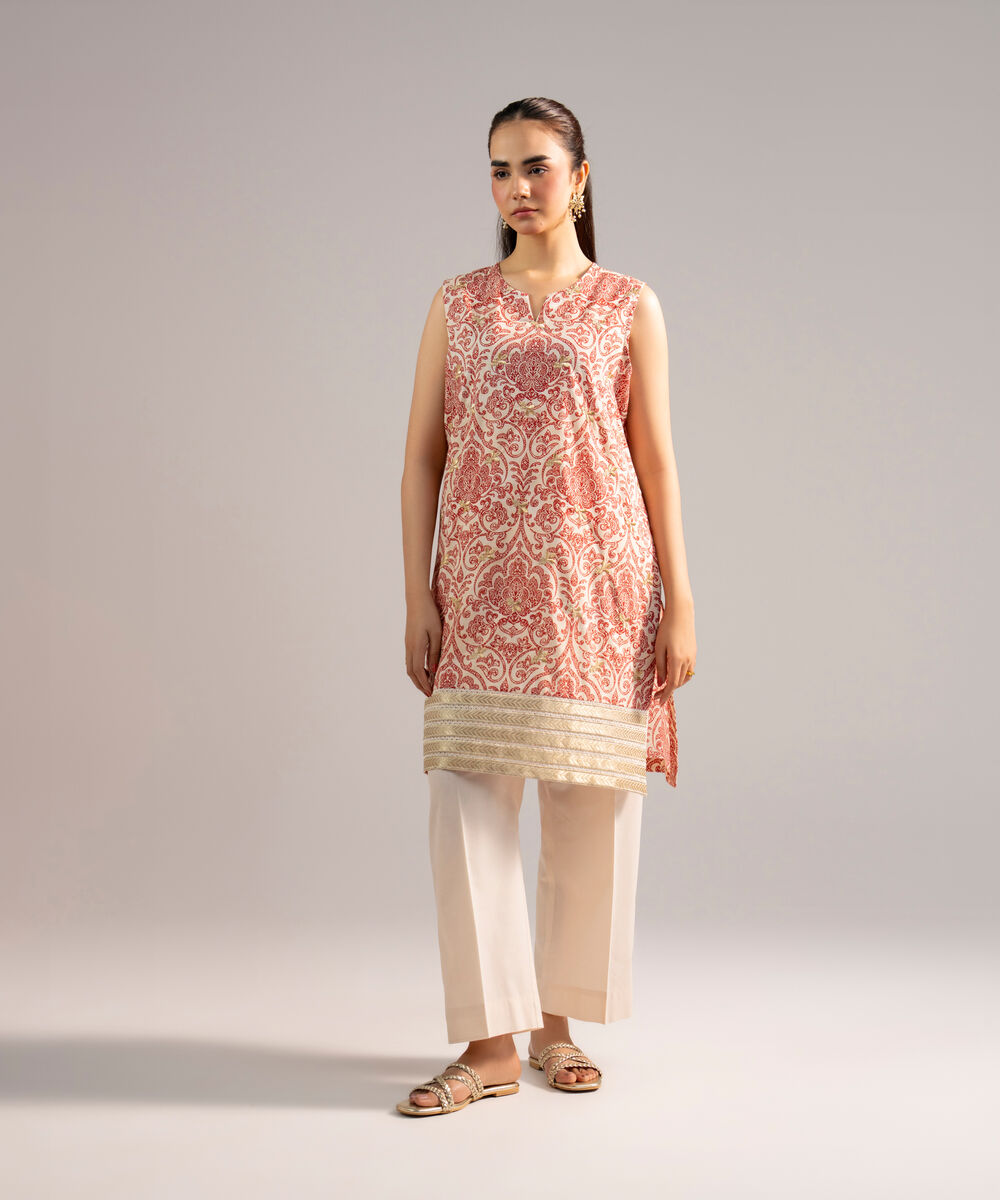 Women's RTW Zari Lawn Embroidered Off White Straight Shirt