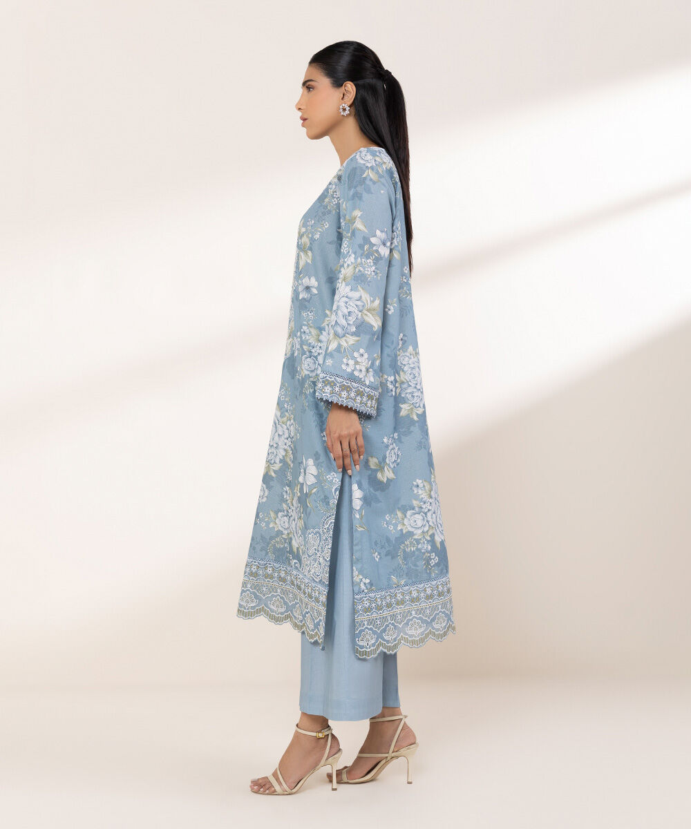 Women's RTW Zari Lawn Blue Embroidered A-Line Shirt