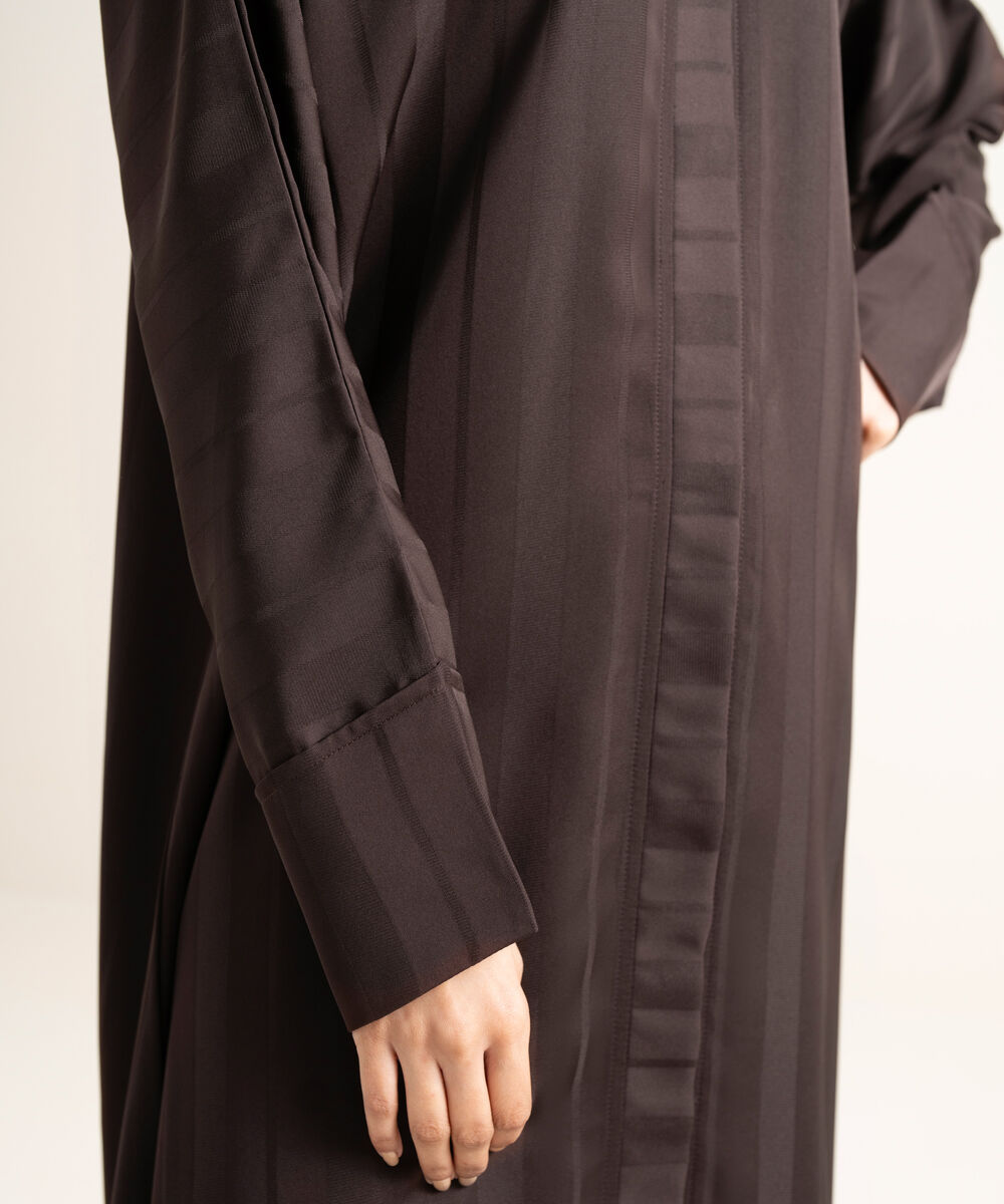 Women's Brown Jacquard Printed Abbaya