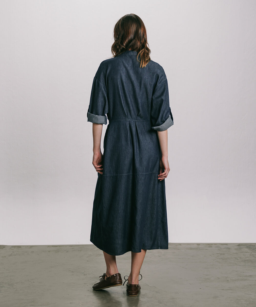 Women's Western Wear Blue Denim Dress With Waist Pleats