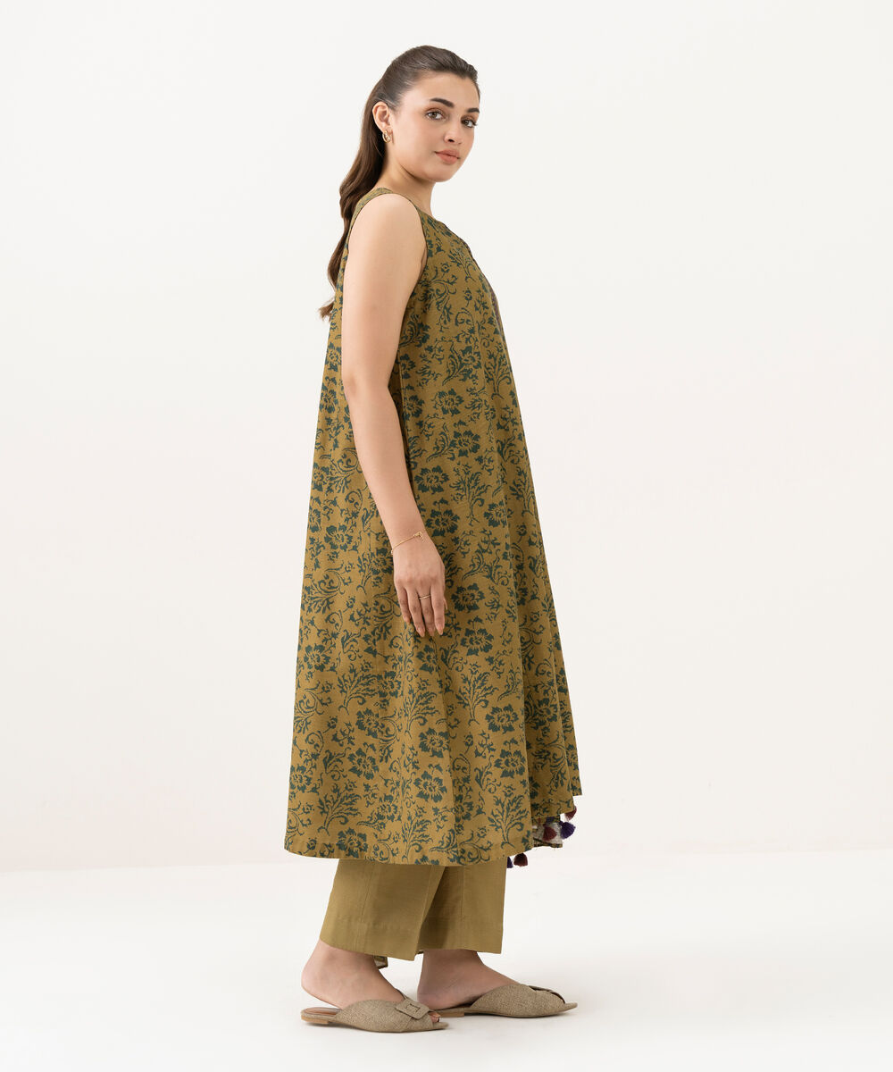 Women's Unstitched Light Khaddar Printed Brown 3 Piece Suit