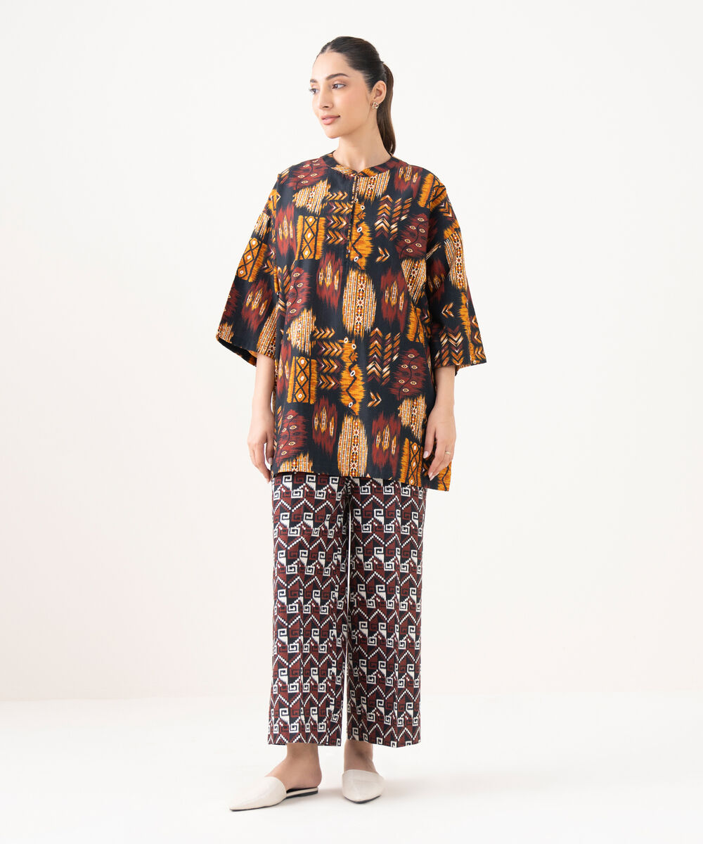 Women's RTW Cotton Printed Black Boxy Shirt