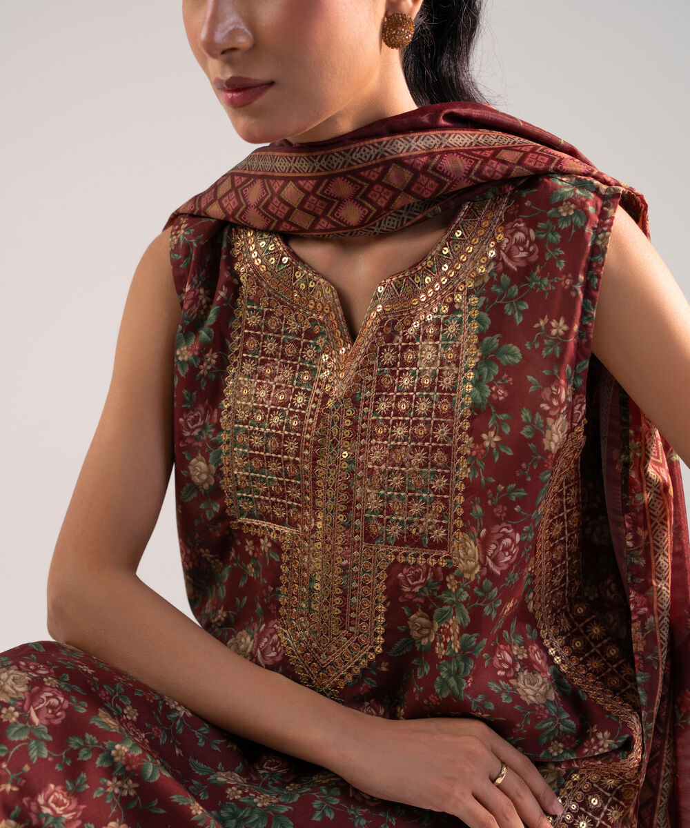 Women's Stitched for You Lawn Red Embroidered 3 Piece Suit