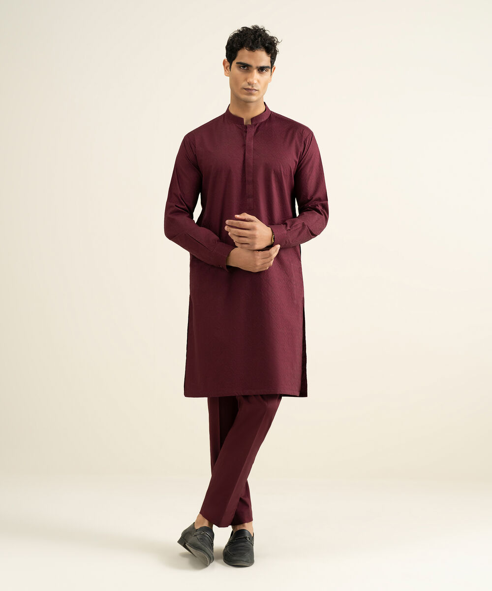 Men's maroon 100% Cotton Kurta Trouser