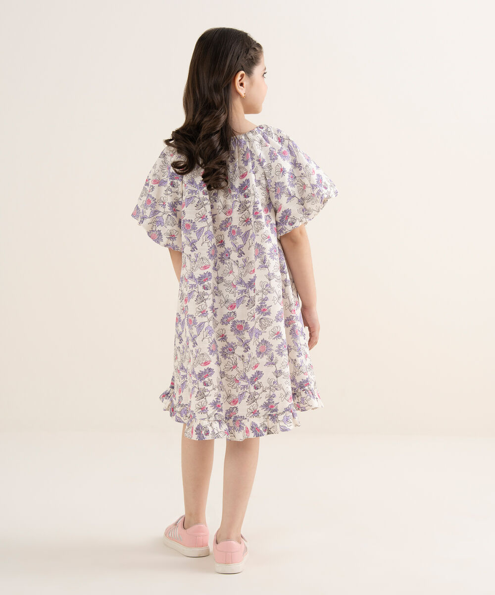 Girl's Khaddar Printed Green Frock