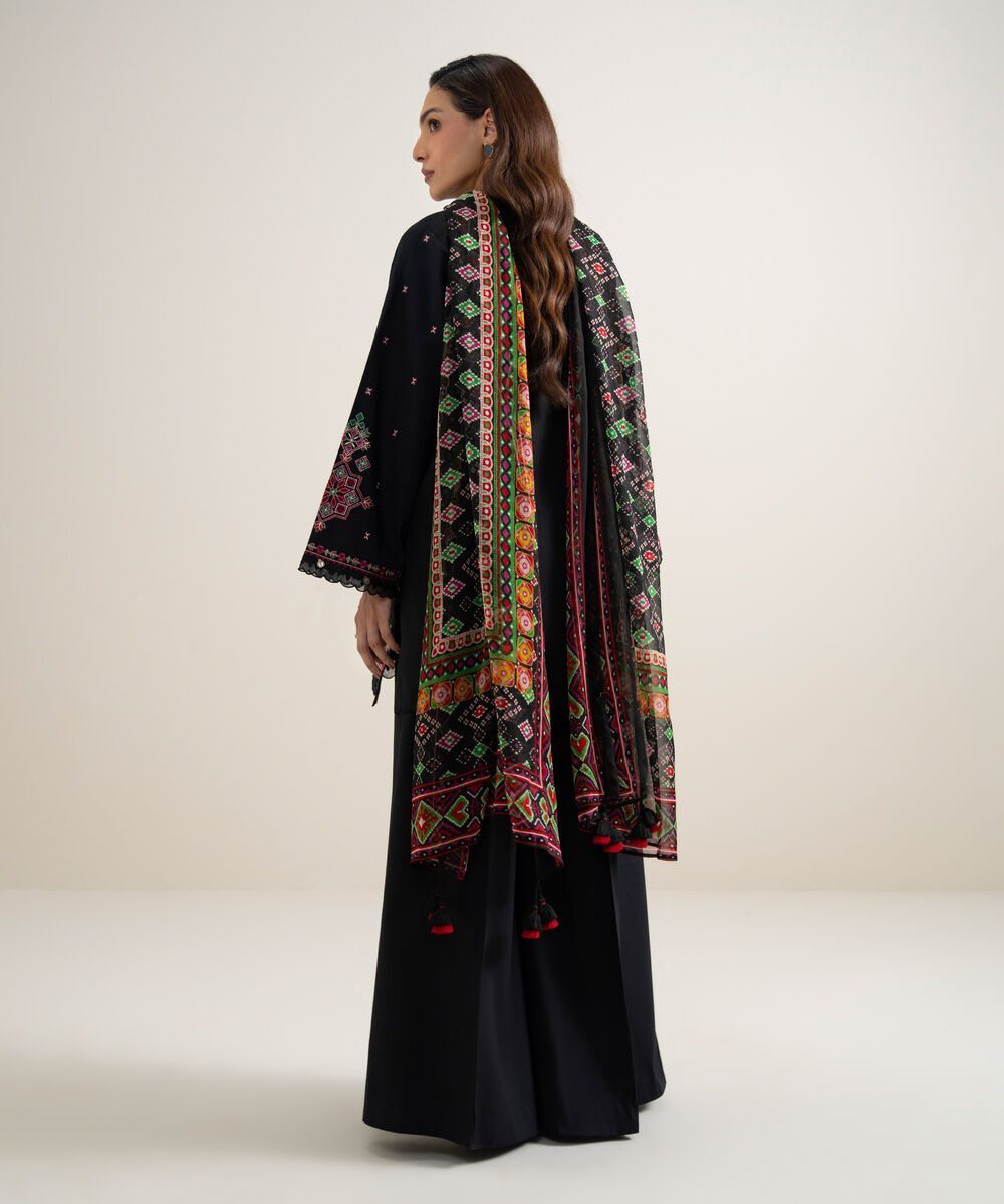 Women's Unstitched Lawn Embroidered Black 3 Piece Suit