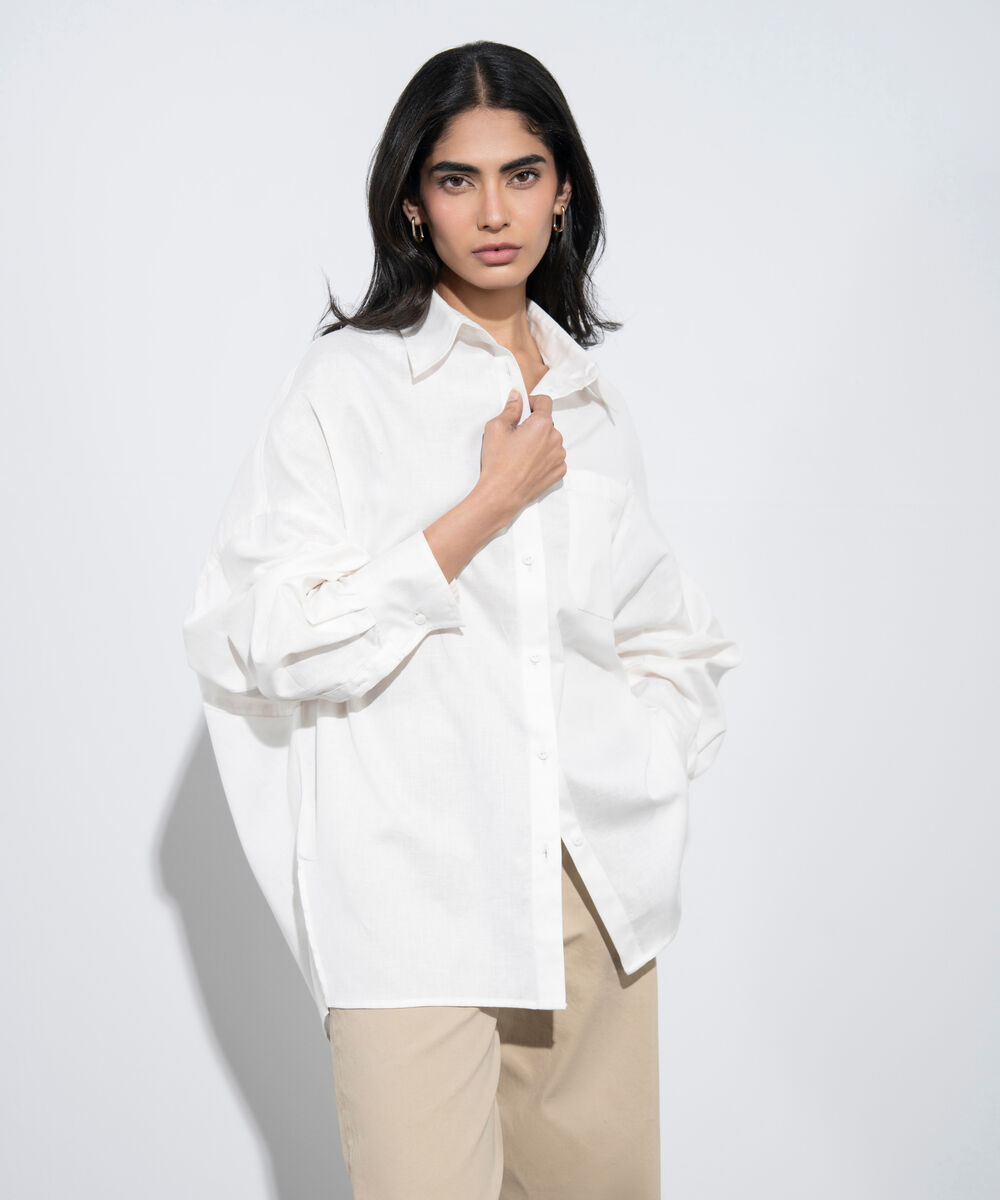 Women's Western Off white Oversized Button Through Shirt