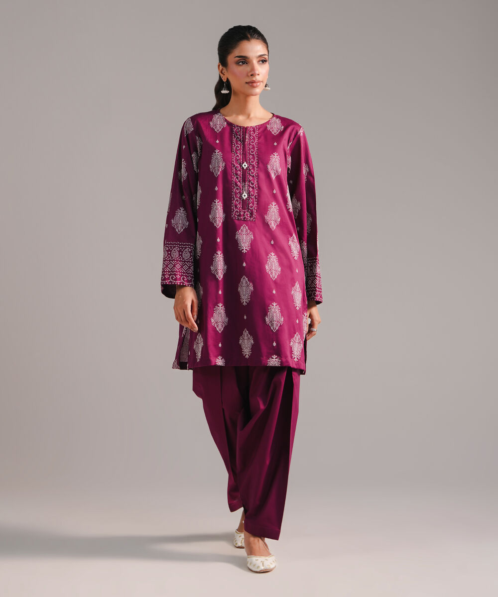 Women's RTW Lawn Printed Purple Straight Shirt