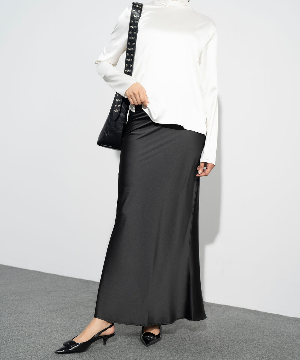 Women's Western Black Satin Skirt