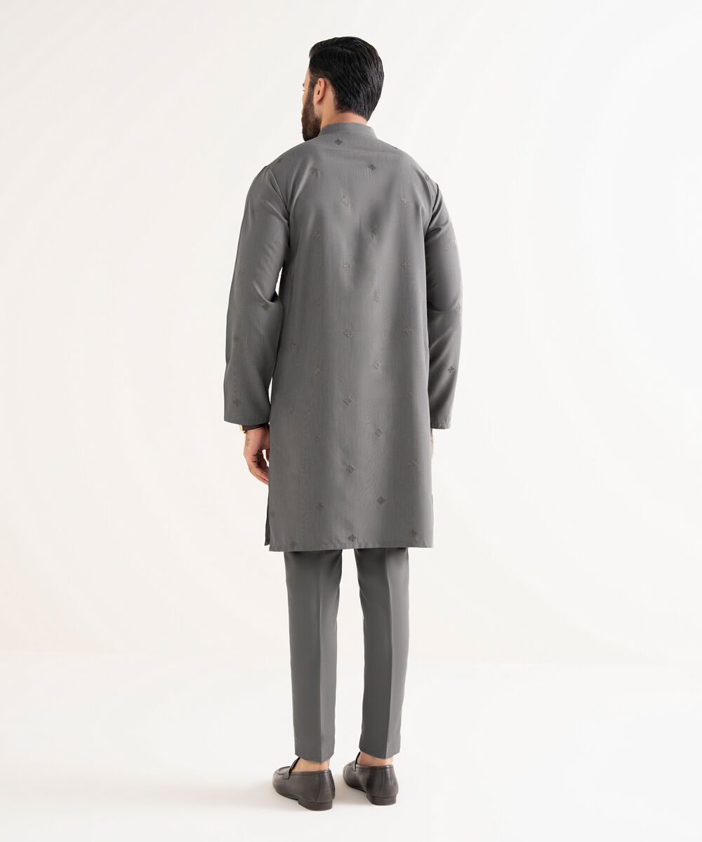 Men's Premium Wash And Wear Embroidered Charcoal Kurta Trouser