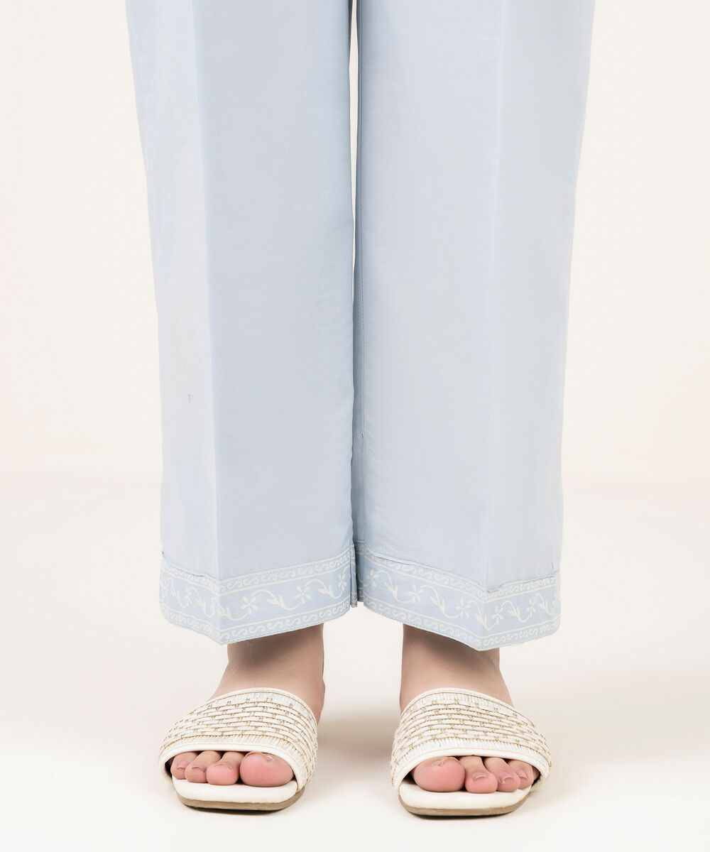 Women's RTW Cambric Solid Ice Blue Straight Pants