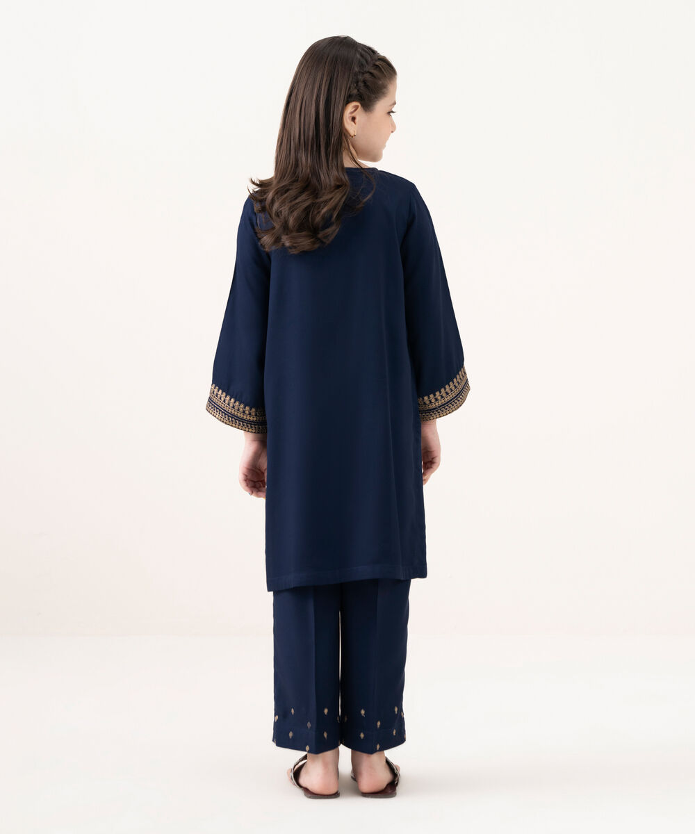 Girl's Bedford  Embroidered Blue 2 Piece Suit