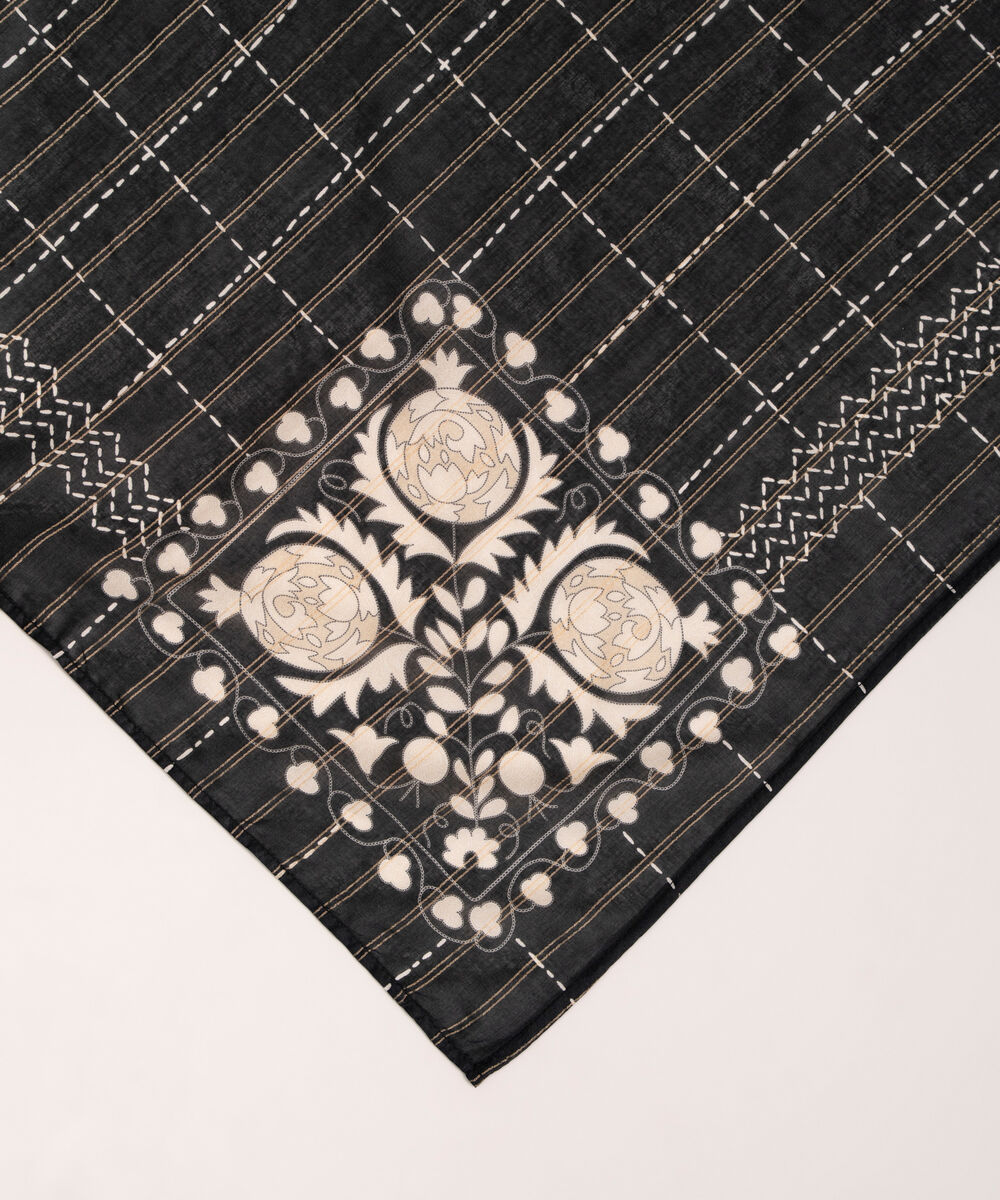 Zari Lawn Printed Black Dupatta