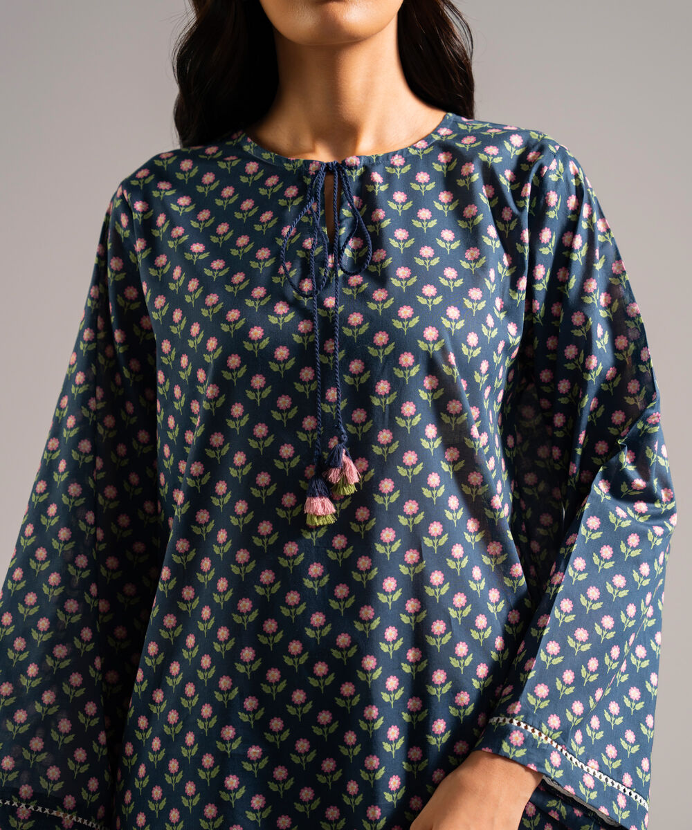Women's RTW Lawn Printed Blue Straight Shirt