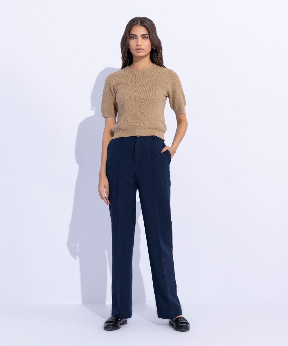 Woman - Beige Short Sleeve Sweater