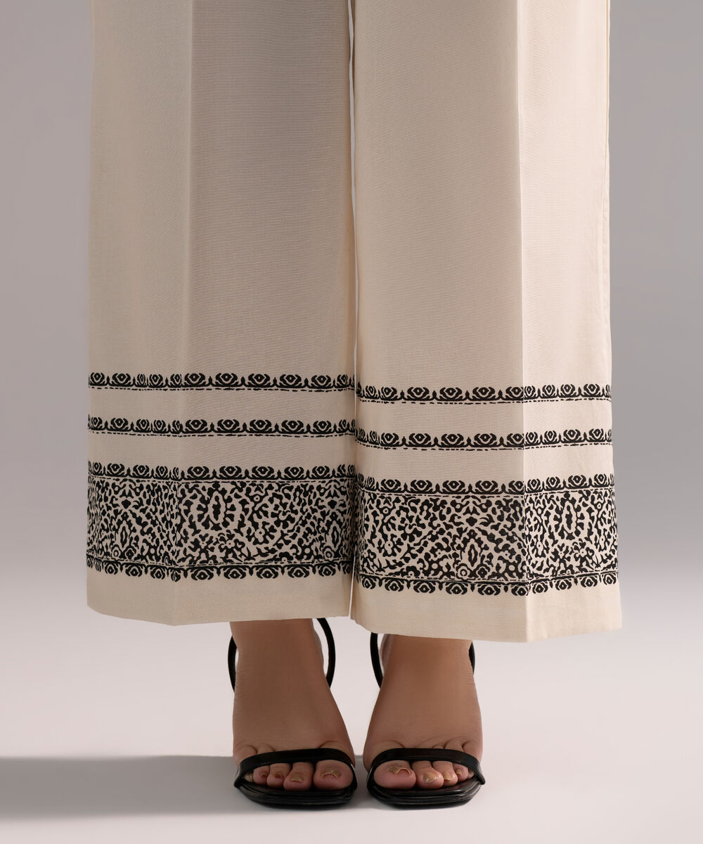 Women's RTW Cambric Printed Off White Culottes
