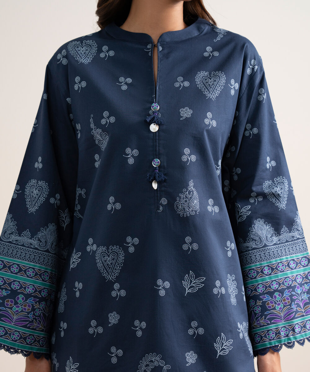 Women's Unstitched Printed Lawn Blue 3 Piece Suit
