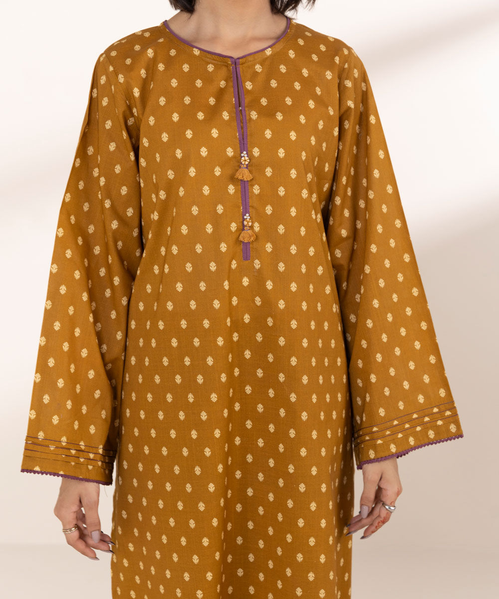 Women's RTW Cross Hatch Brown Printed A-Line Shirt