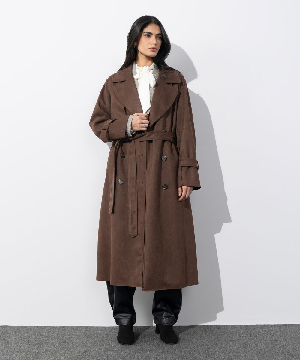 Women's Western Wear Brown Faux Suede Trench Coat