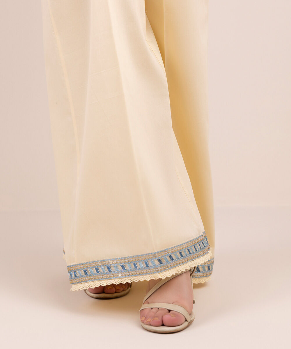Women's Pret Cross Hatch Beige Embroidered Culottes