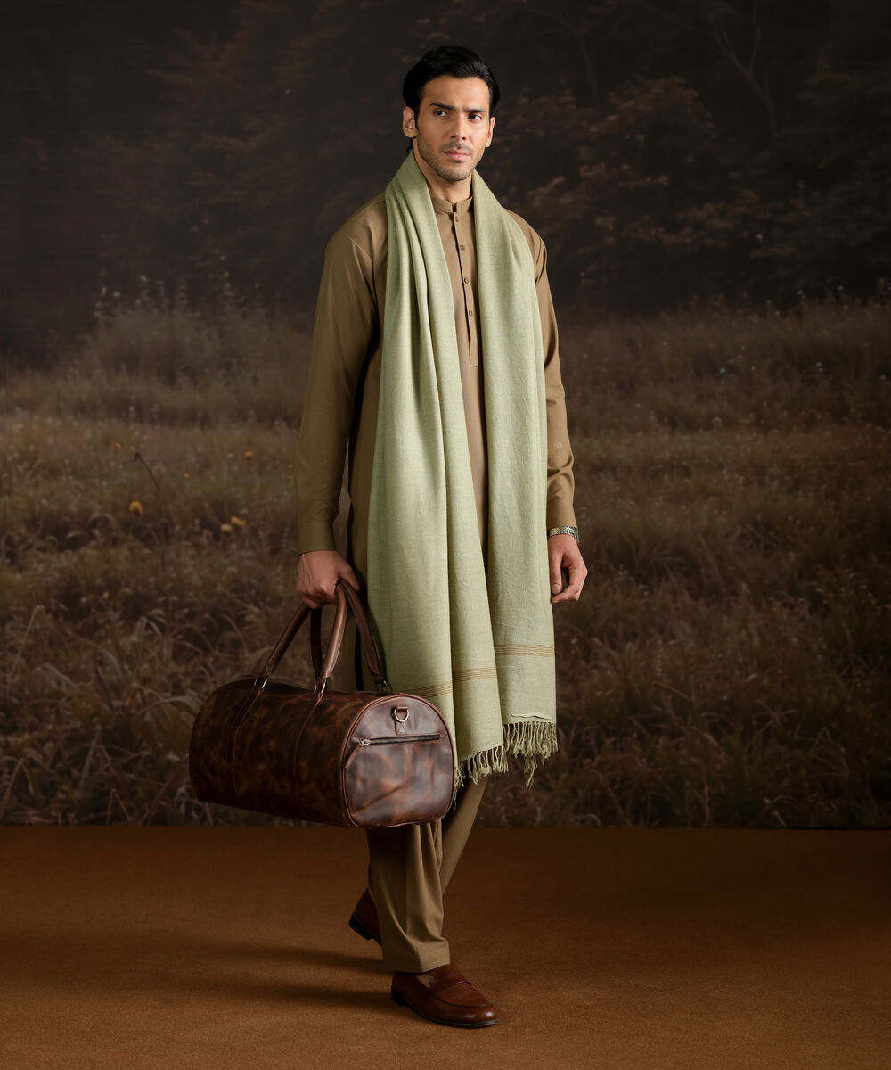 Men Wool Blended Green Shawl