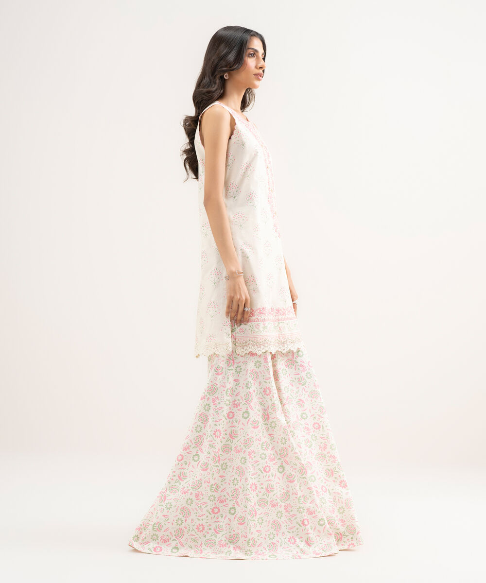 Women's Unstitched Lawn Embroidered Off White 2 Piece Suit