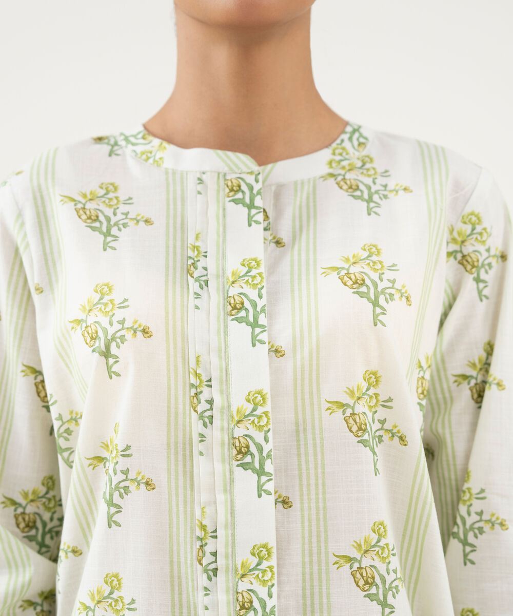 Women's RTW Crosshatch Printed Green Straight Shirt