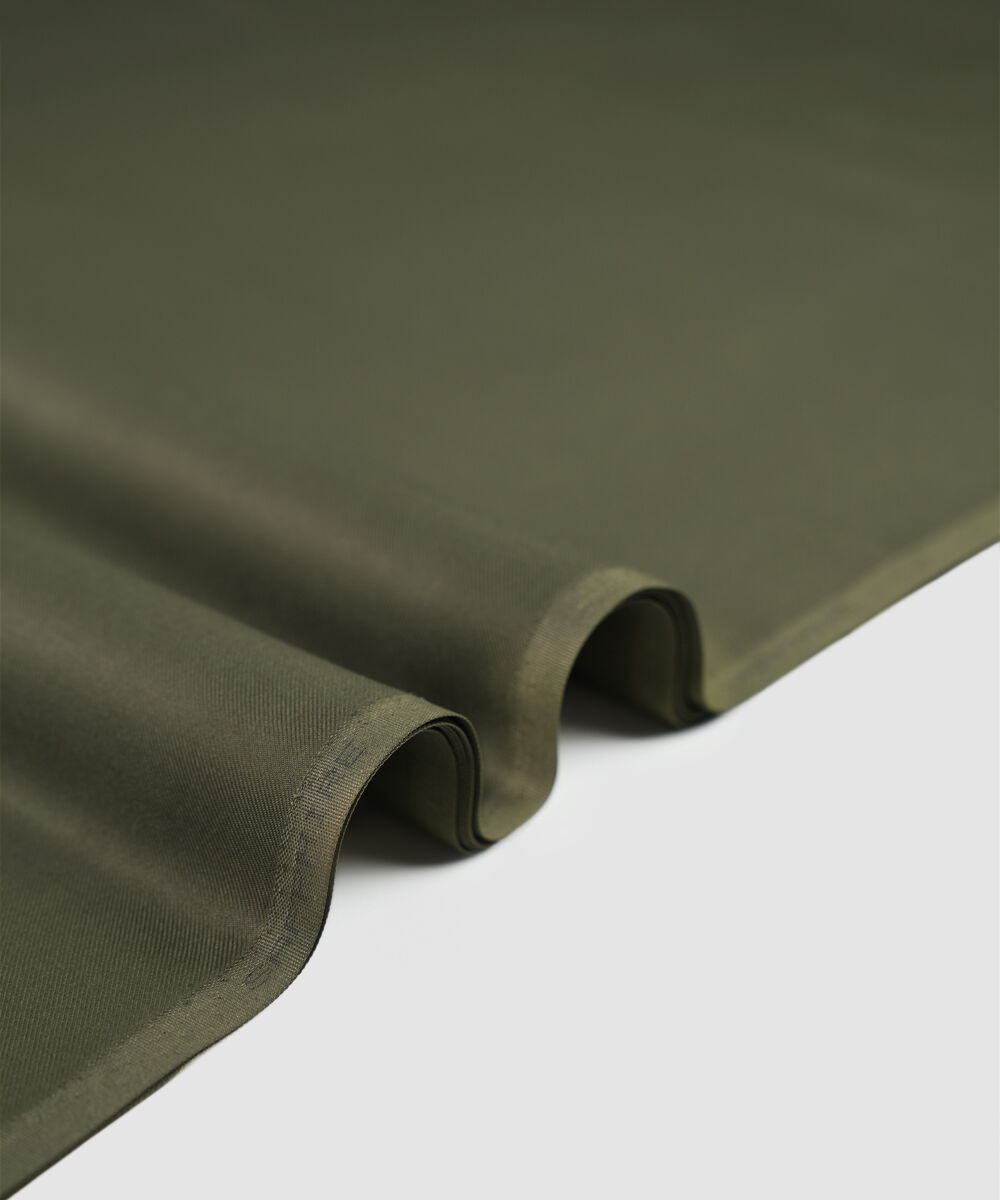 Men's Unstitched olive green textured wash & wear Suit