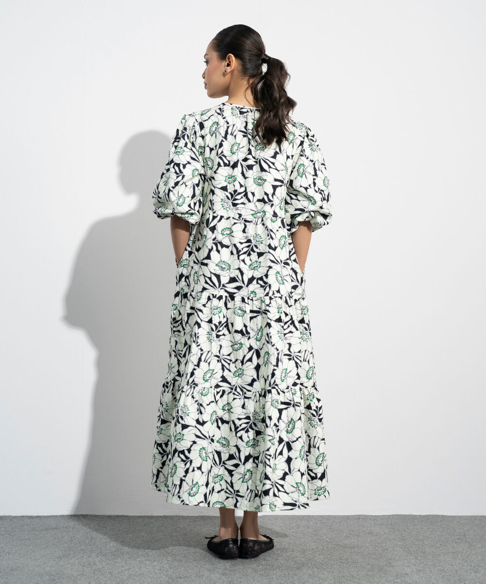 Women's Western Multi Floral Print Jacquard Dress